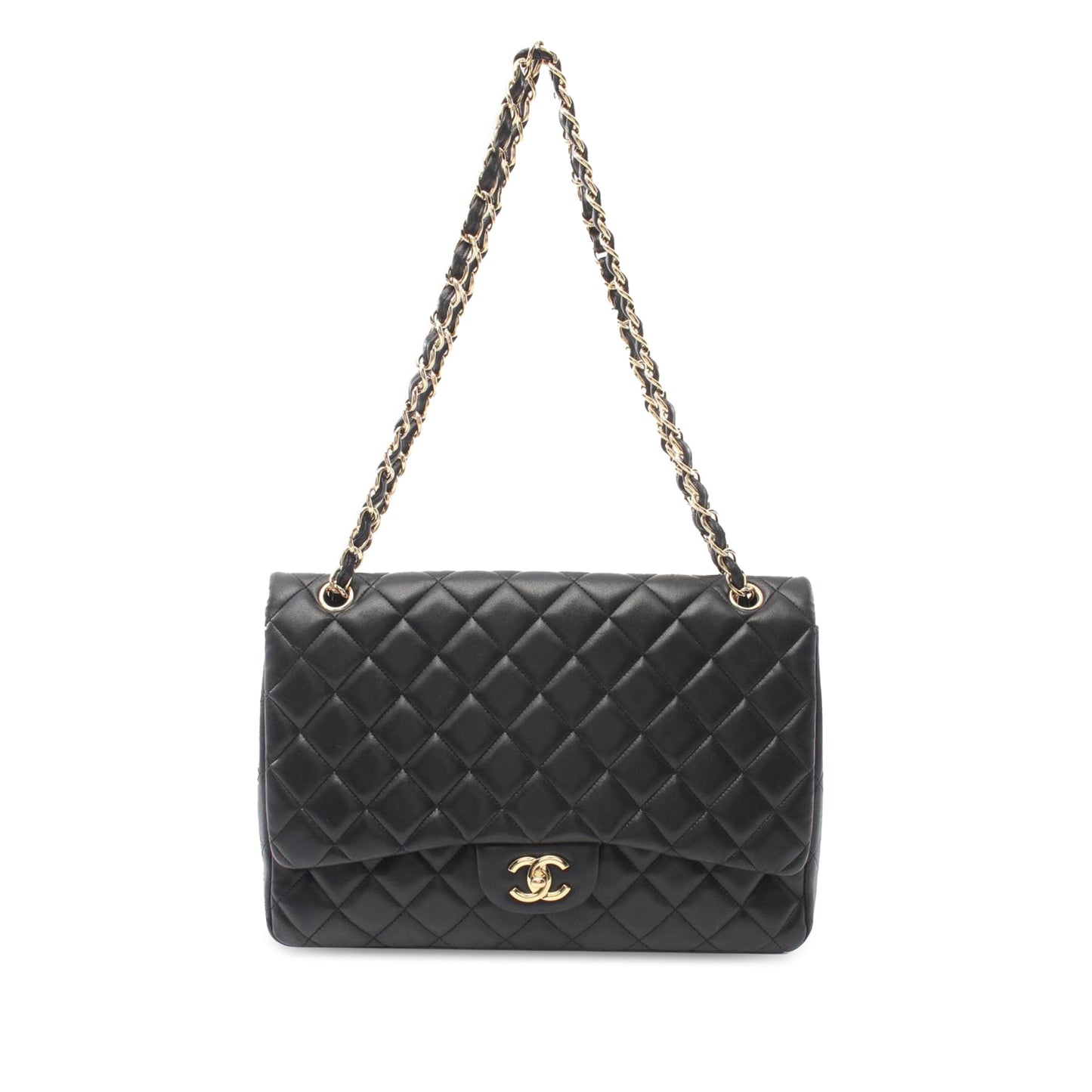 Black Chanel Maxi Classic Lambskin Single Flap Shoulder Bag