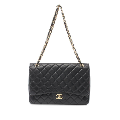Black Chanel Maxi Classic Lambskin Single Flap Shoulder Bag