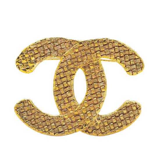 Gold Chanel Gold Plated CC Brooch