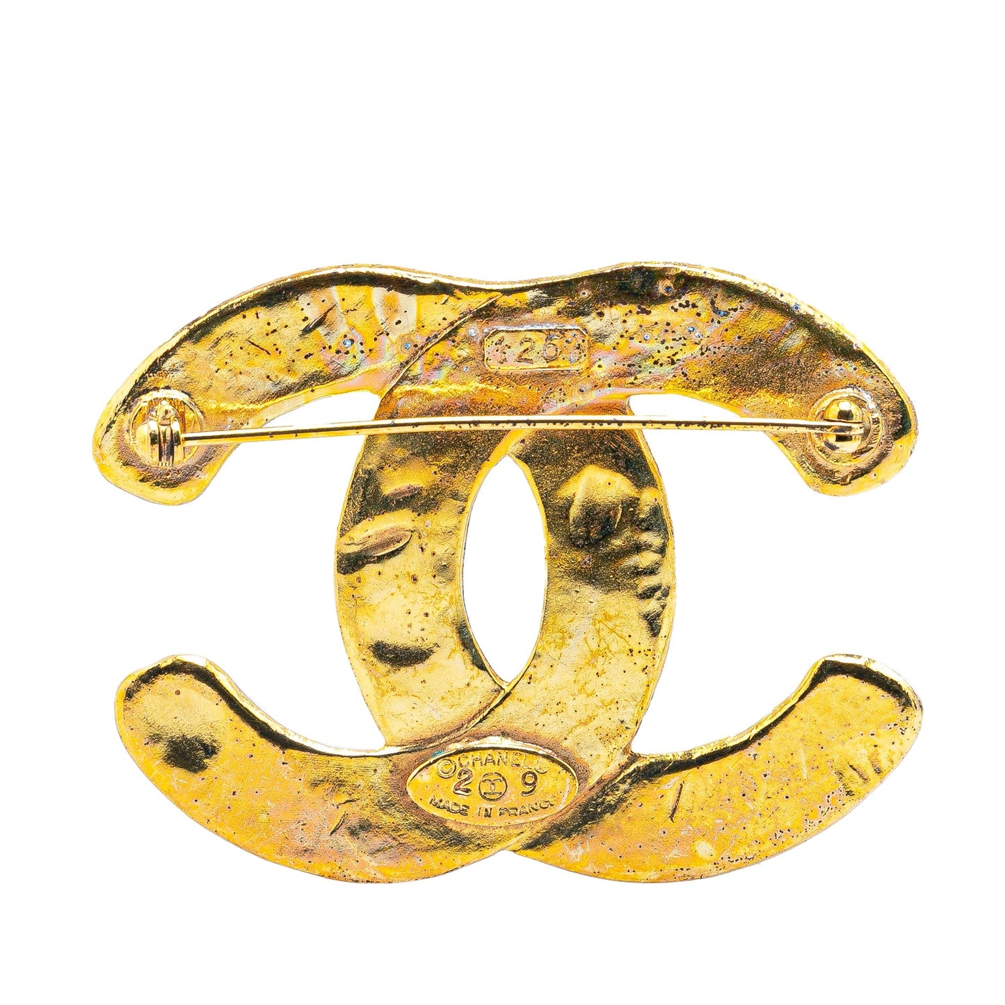 Gold Chanel Gold Plated CC Brooch