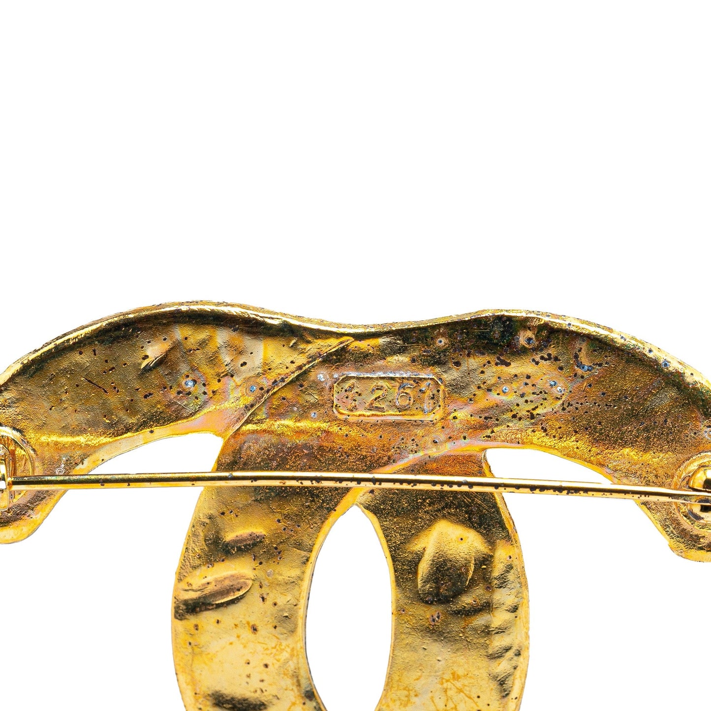 Gold Chanel Gold Plated CC Brooch