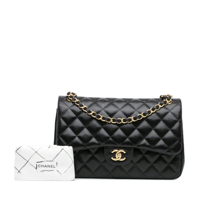 Black Chanel Jumbo Classic Lambskin Double Flap Shoulder Bag