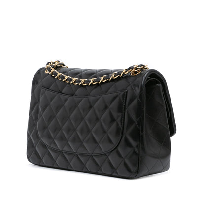 Black Chanel Jumbo Classic Lambskin Double Flap Shoulder Bag