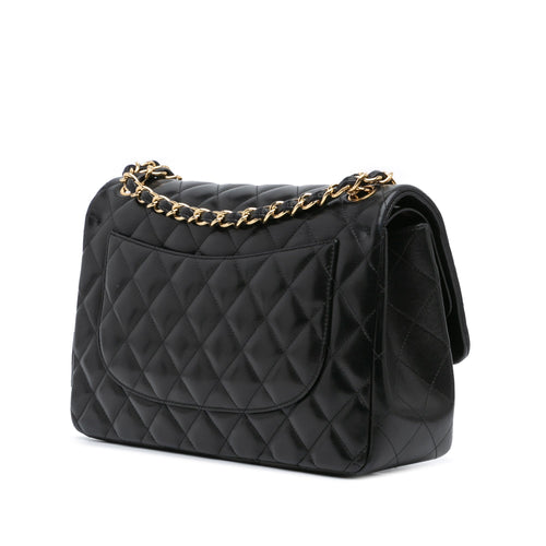 Black Chanel Jumbo Classic Lambskin Double Flap Shoulder Bag