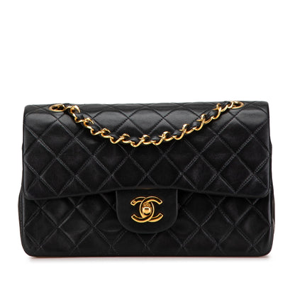 Black Chanel Small Classic Lambskin Double Flap Shoulder Bag