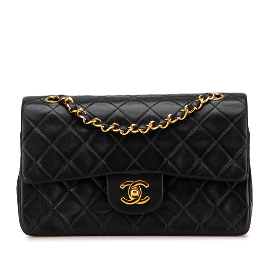 Black Chanel Small Classic Lambskin Double Flap Shoulder Bag