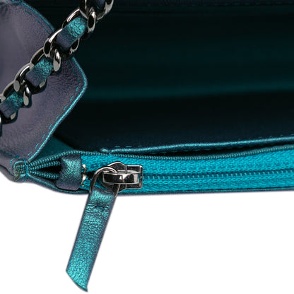 Blue Chanel CC Quilted Metallic Lambskin Wallet On Chain Crossbody Bag