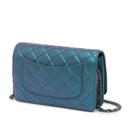 Blue Chanel CC Quilted Metallic Lambskin Wallet On Chain Crossbody Bag