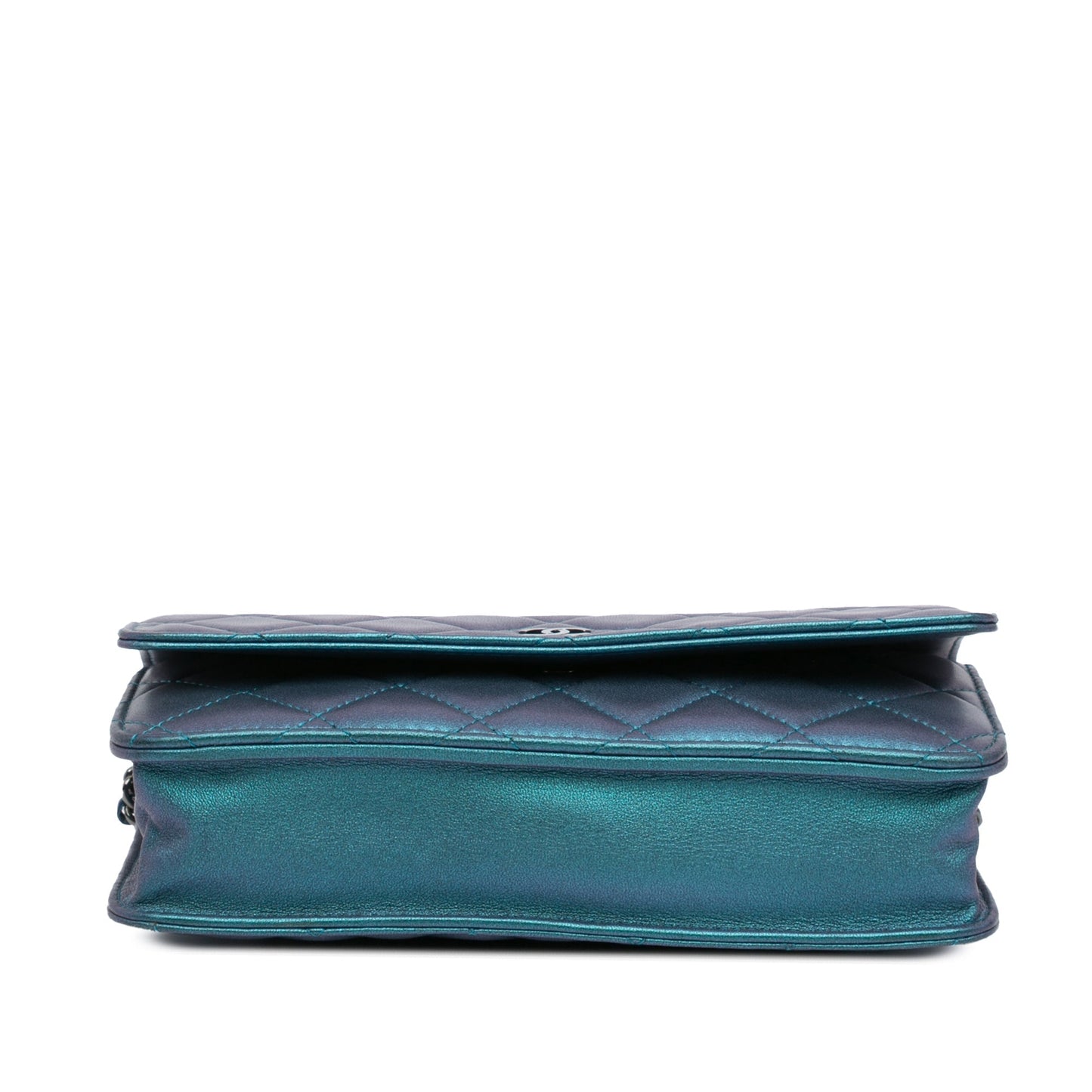 Blue Chanel CC Quilted Metallic Lambskin Wallet On Chain Crossbody Bag