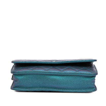 Blue Chanel CC Quilted Metallic Lambskin Wallet On Chain Crossbody Bag
