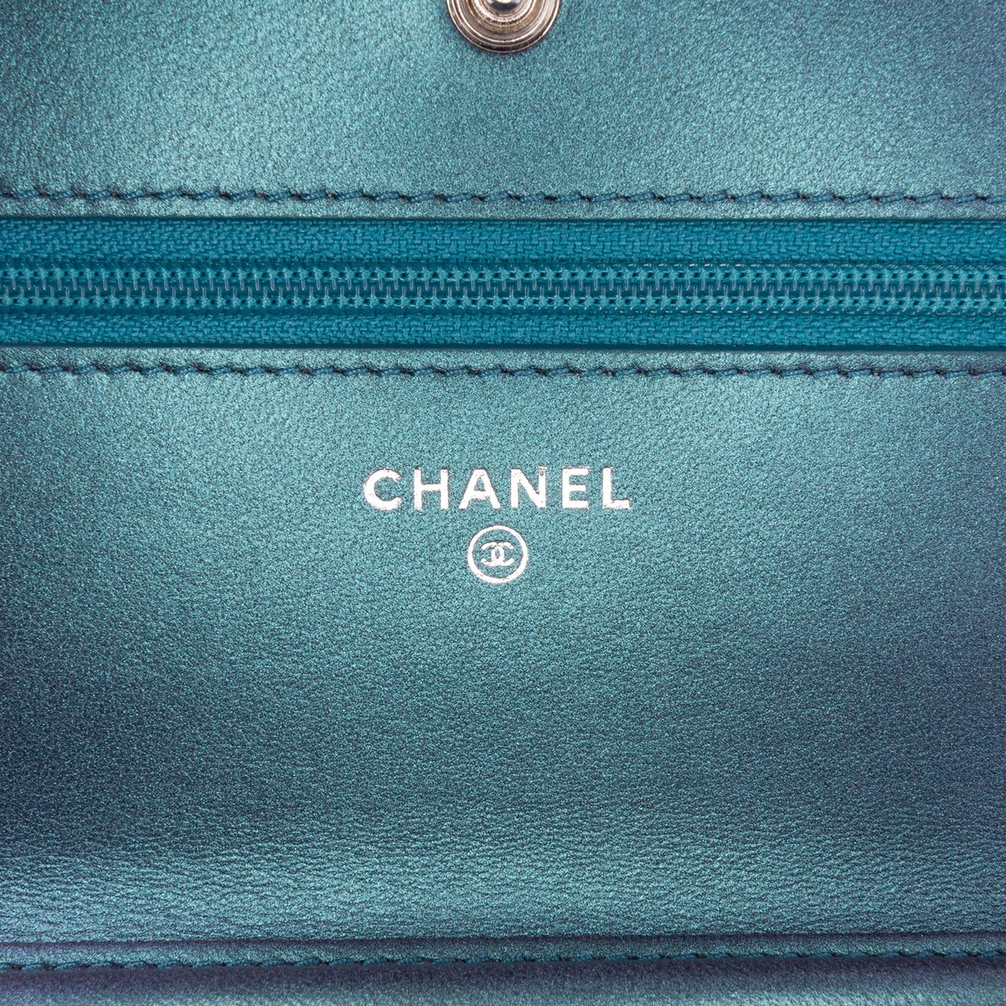 Blue Chanel CC Quilted Metallic Lambskin Wallet On Chain Crossbody Bag