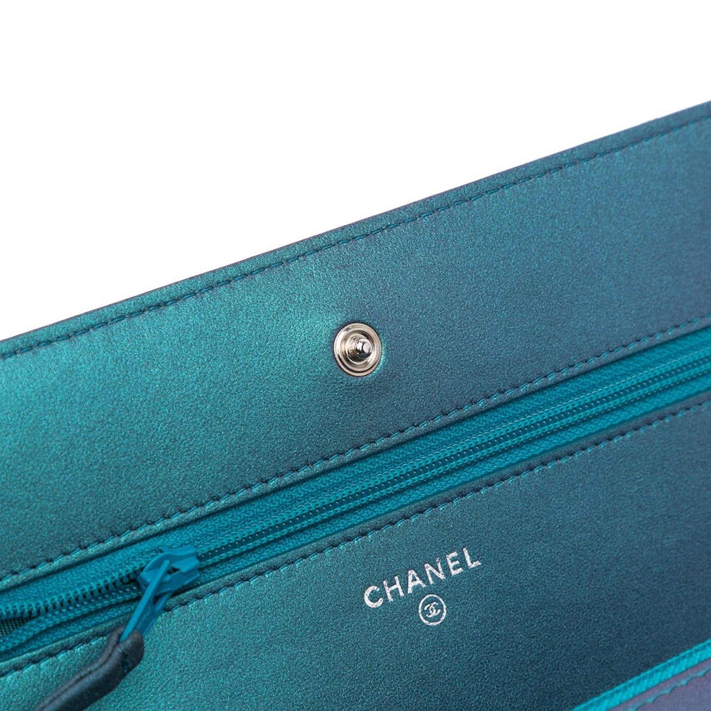 Blue Chanel CC Quilted Metallic Lambskin Wallet On Chain Crossbody Bag