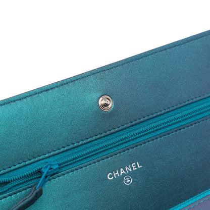 Blue Chanel CC Quilted Metallic Lambskin Wallet On Chain Crossbody Bag