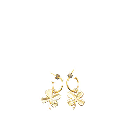 Gold Chanel Gold Plated Clover Hoop Push Back Earrings