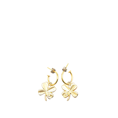 Gold Chanel Gold Plated Clover Hoop Push Back Earrings