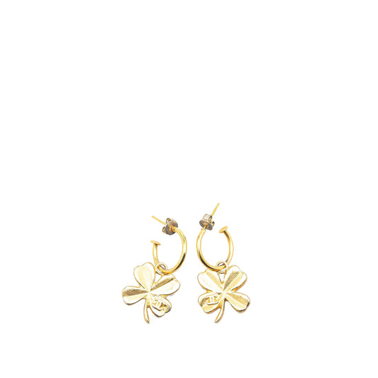 Gold Chanel Gold Plated Clover Hoop Push Back Earrings