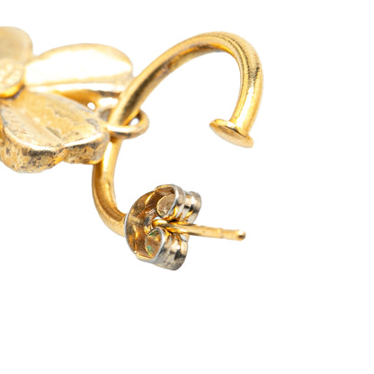 Gold Chanel Gold Plated Clover Hoop Push Back Earrings