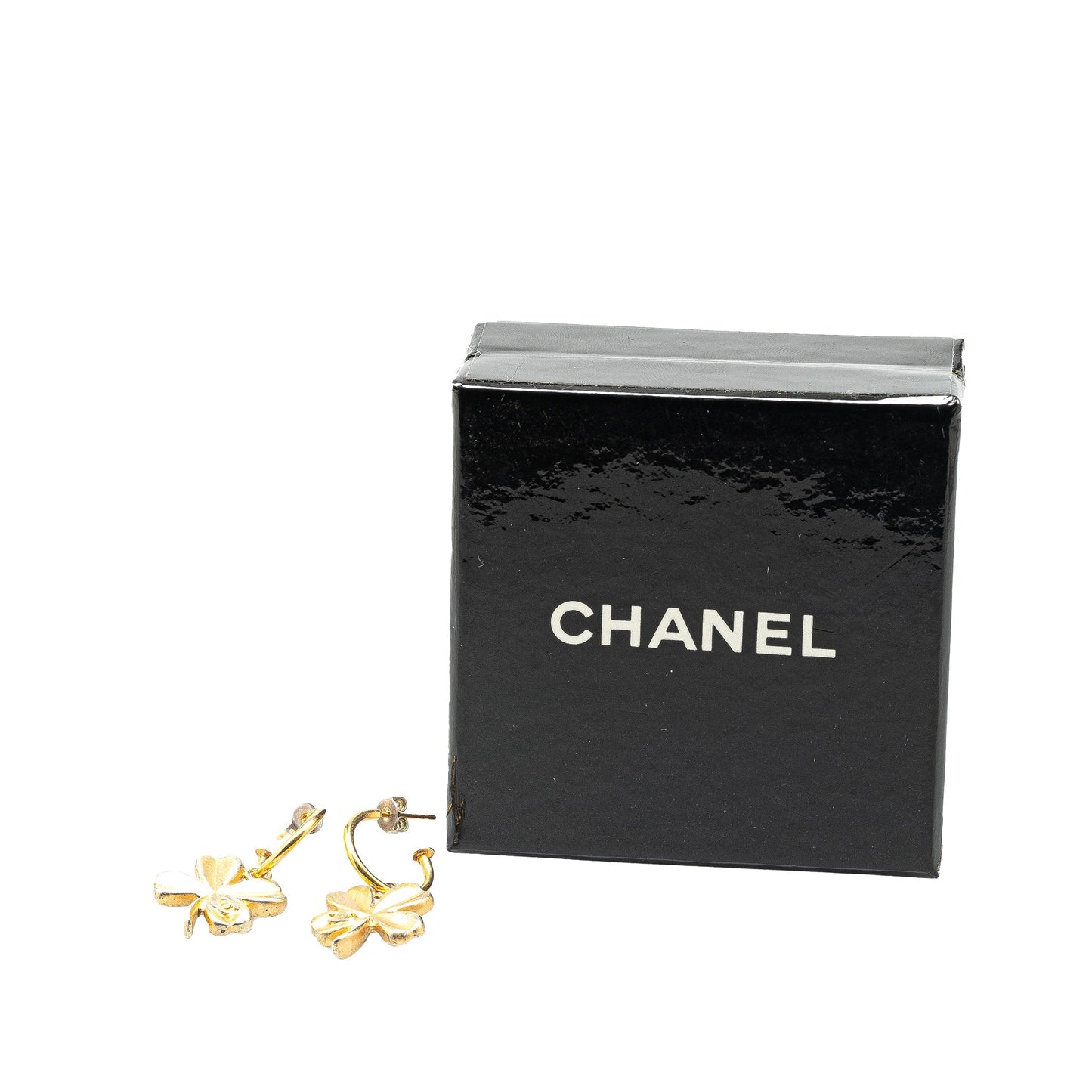 Gold Chanel Gold Plated Clover Hoop Push Back Earrings
