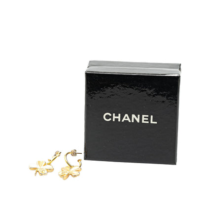 Gold Chanel Gold Plated Clover Hoop Push Back Earrings