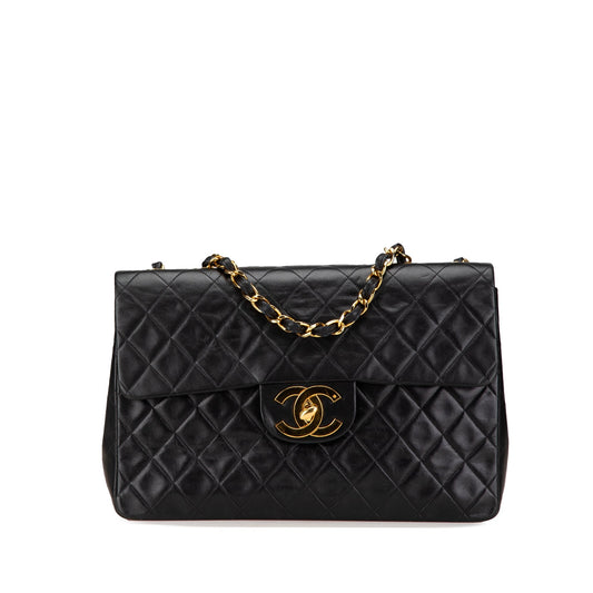 Black Chanel Maxi XL Classic Lambskin Single Flap Shoulder Bag