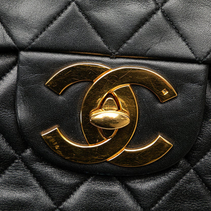 Black Chanel Maxi XL Classic Lambskin Single Flap Shoulder Bag