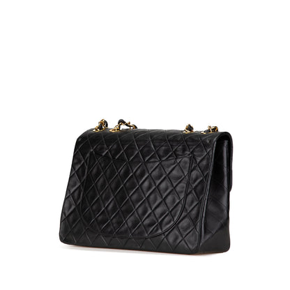 Black Chanel Maxi XL Classic Lambskin Single Flap Shoulder Bag