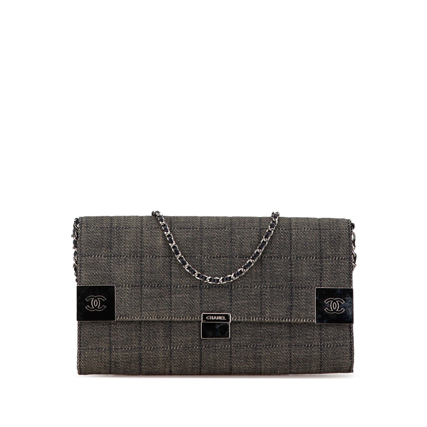 Gray Chanel Denim Choco Bar Chain Flap Shoulder Bag