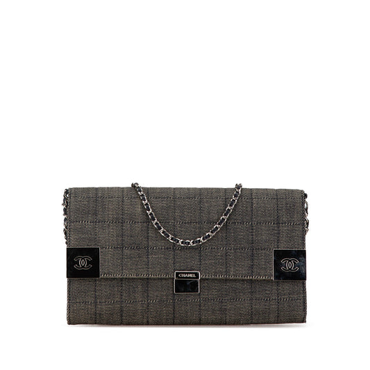 Gray Chanel Denim Choco Bar Chain Flap Shoulder Bag