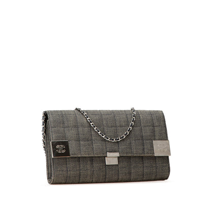 Gray Chanel Denim Choco Bar Chain Flap Shoulder Bag