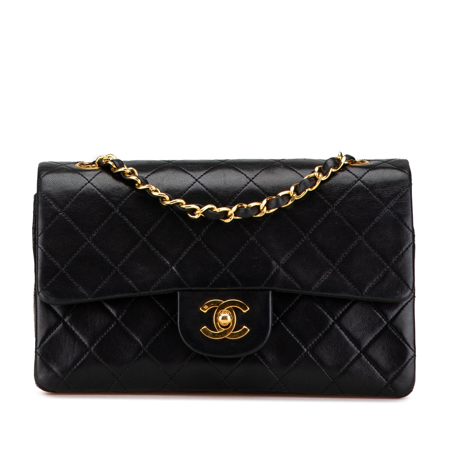 Black Chanel Small Classic Lambskin Double Flap Shoulder Bag