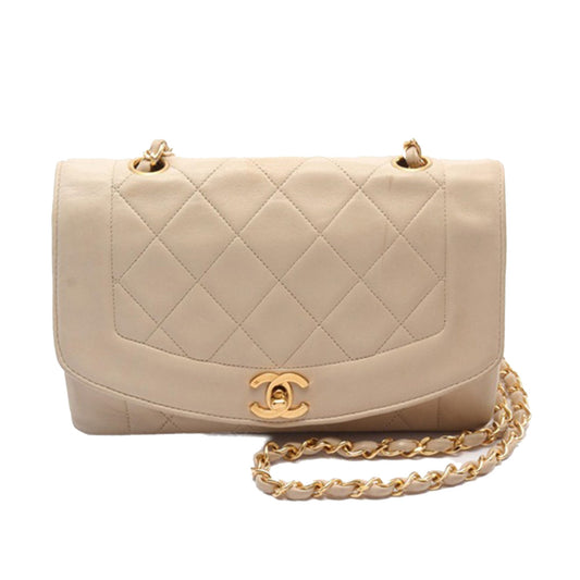 Beige Chanel Medium Lambskin Diana Flap Crossbody Bag