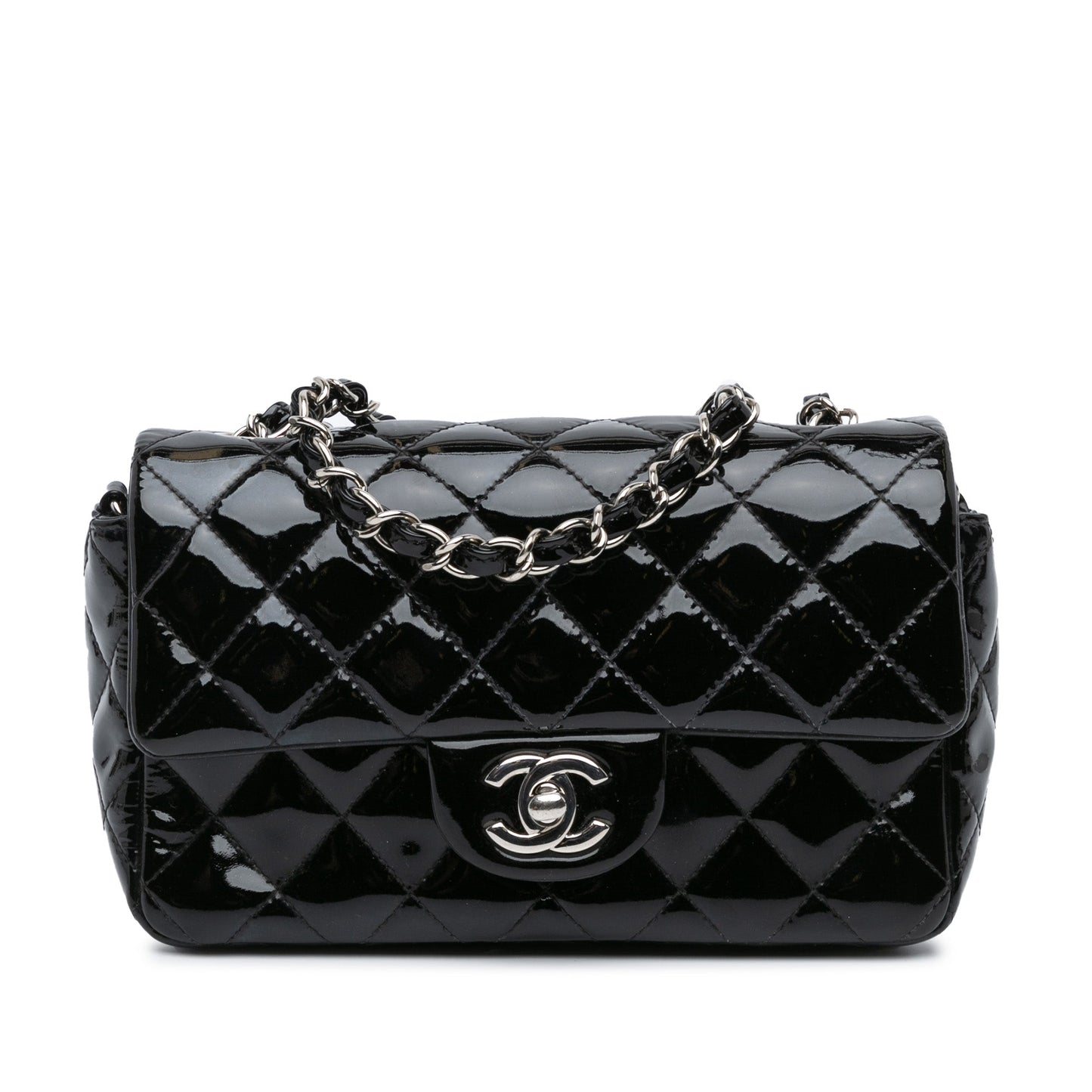 Black Chanel Mini Rectangular Classic Patent Single Flap Crossbody Bag