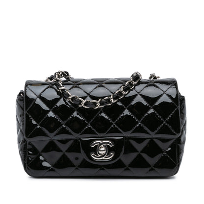 Black Chanel Mini Rectangular Classic Patent Single Flap Crossbody Bag