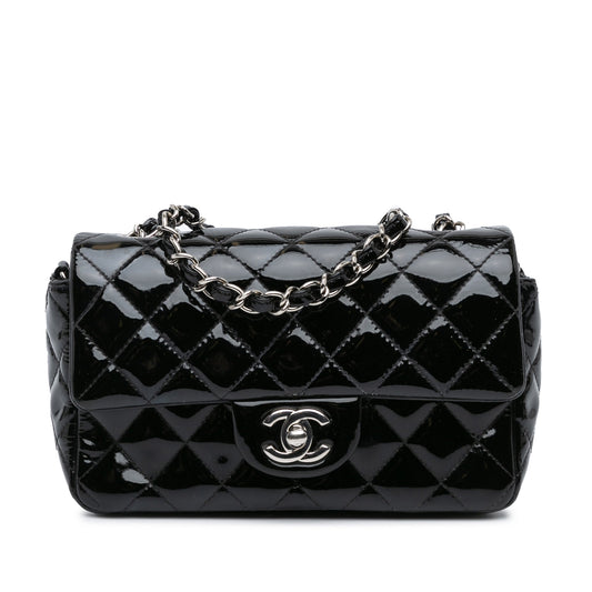 Black Chanel Mini Rectangular Classic Patent Single Flap Crossbody Bag