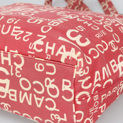 CHANEL Bysy line Tote Bag Canvas Plastic Red White Clear CC 90446