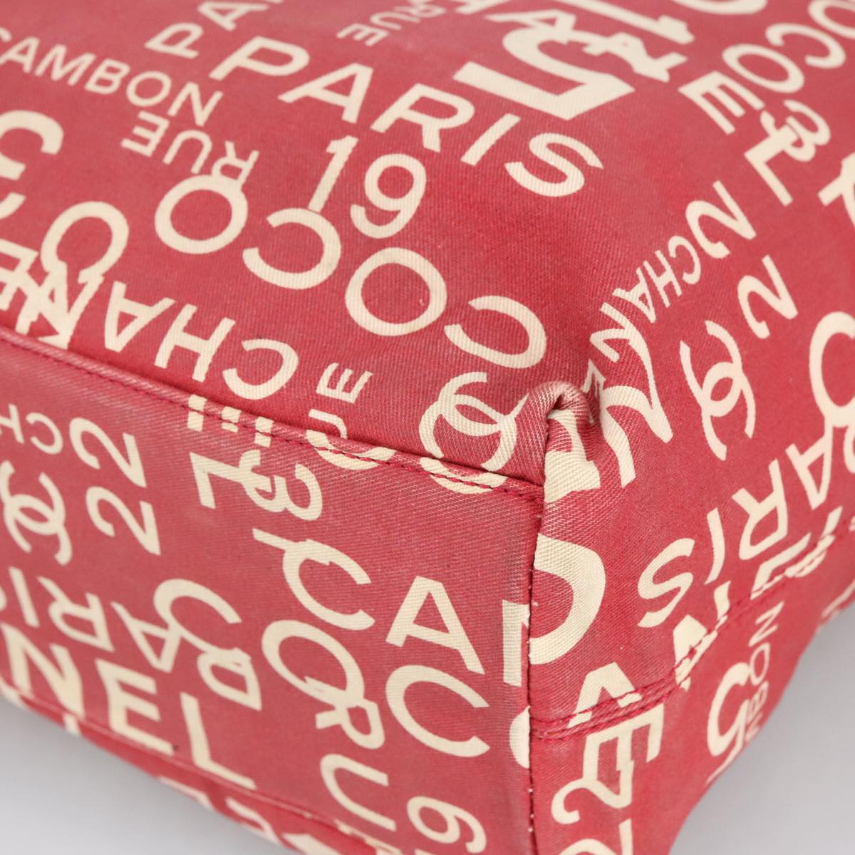CHANEL Bysy line Tote Bag Canvas Plastic Red White Clear CC 90446