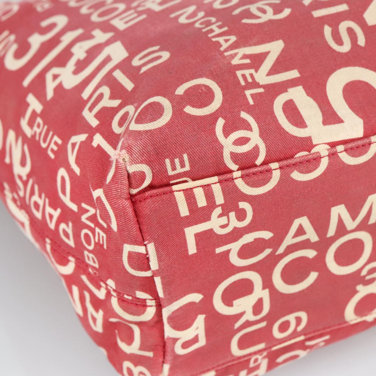 CHANEL Bysy line Tote Bag Canvas Plastic Red White Clear CC 90446