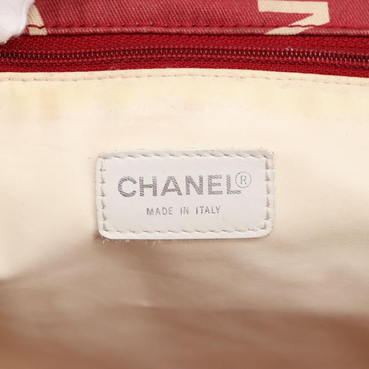 CHANEL Bysy line Tote Bag Canvas Plastic Red White Clear CC 90446