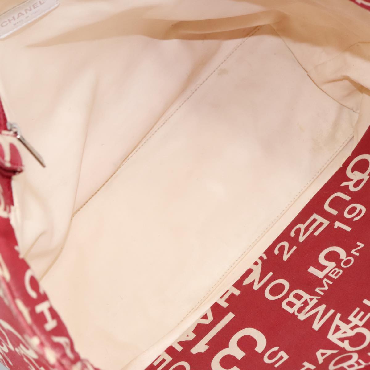 CHANEL Bysy line Tote Bag Canvas Plastic Red White Clear CC 90446