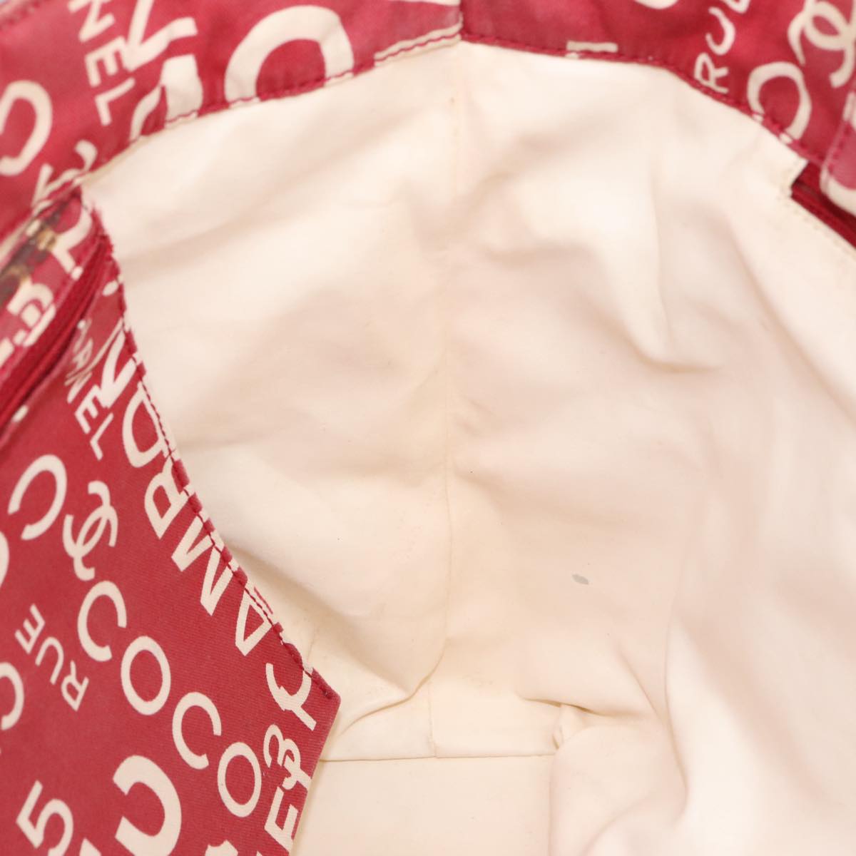 CHANEL Bysy line Tote Bag Canvas Plastic Red White Clear CC 90446