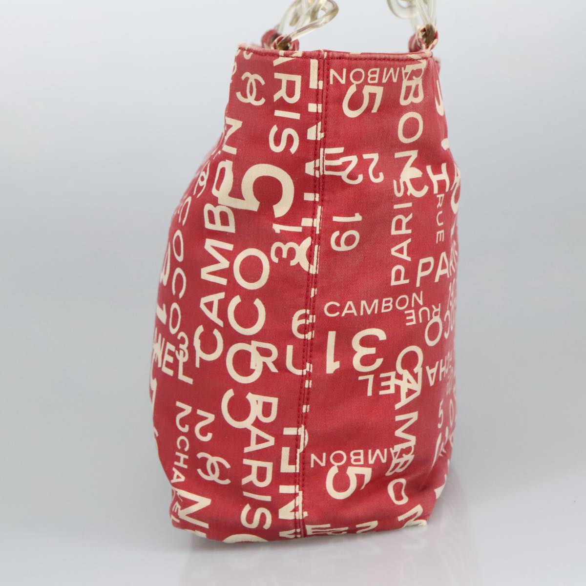 CHANEL Bysy line Tote Bag Canvas Plastic Red White Clear CC 90446