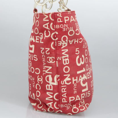 CHANEL Bysy line Tote Bag Canvas Plastic Red White Clear CC 90446