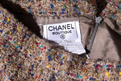 Chanel Vintage Tan & Multi Tweed Skirt SZ 36