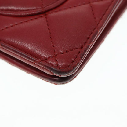 CHANEL Matelasse Wallet Lamb Skin Red Silver CC 90620