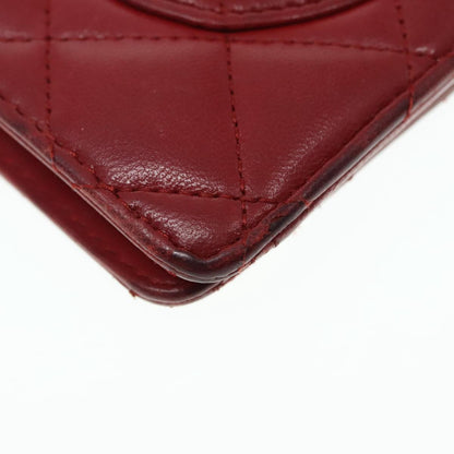 CHANEL Matelasse Wallet Lamb Skin Red Silver CC 90620