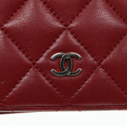 CHANEL Matelasse Wallet Lamb Skin Red Silver CC 90620