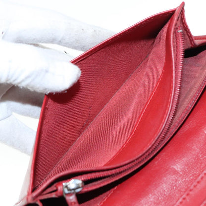 CHANEL Matelasse Wallet Lamb Skin Red Silver CC 90620