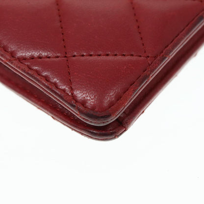 CHANEL Matelasse Wallet Lamb Skin Red Silver CC 90620