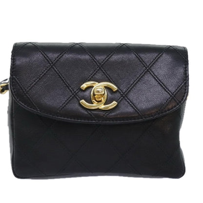 CHANEL Bicolore Chain Waist bag Leather Black Gold CC 90785A