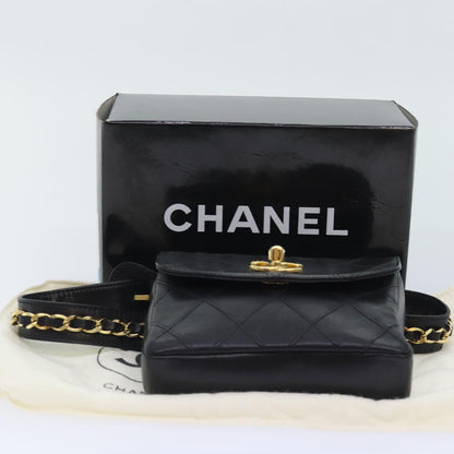 CHANEL Bicolore Chain Waist bag Leather Black Gold CC 90785A